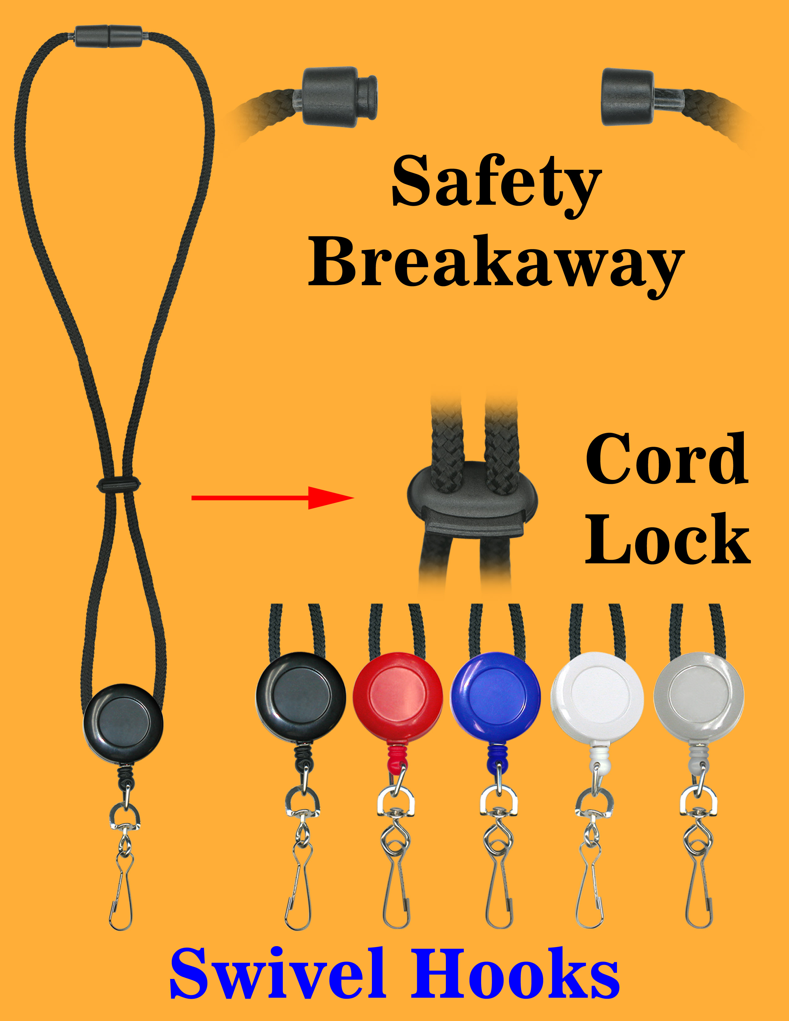 Retractable Safety Round Cord Lanyards With Metal Swivel Hooks LY-411-RT-04/Per-Piece